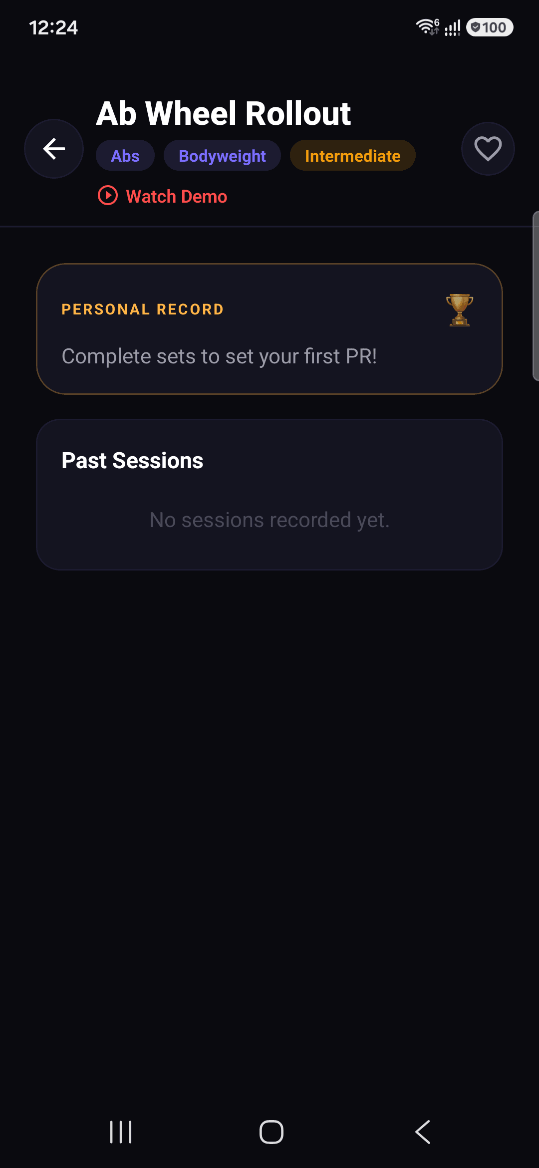 Exercise detail with Watch Demo and personal record